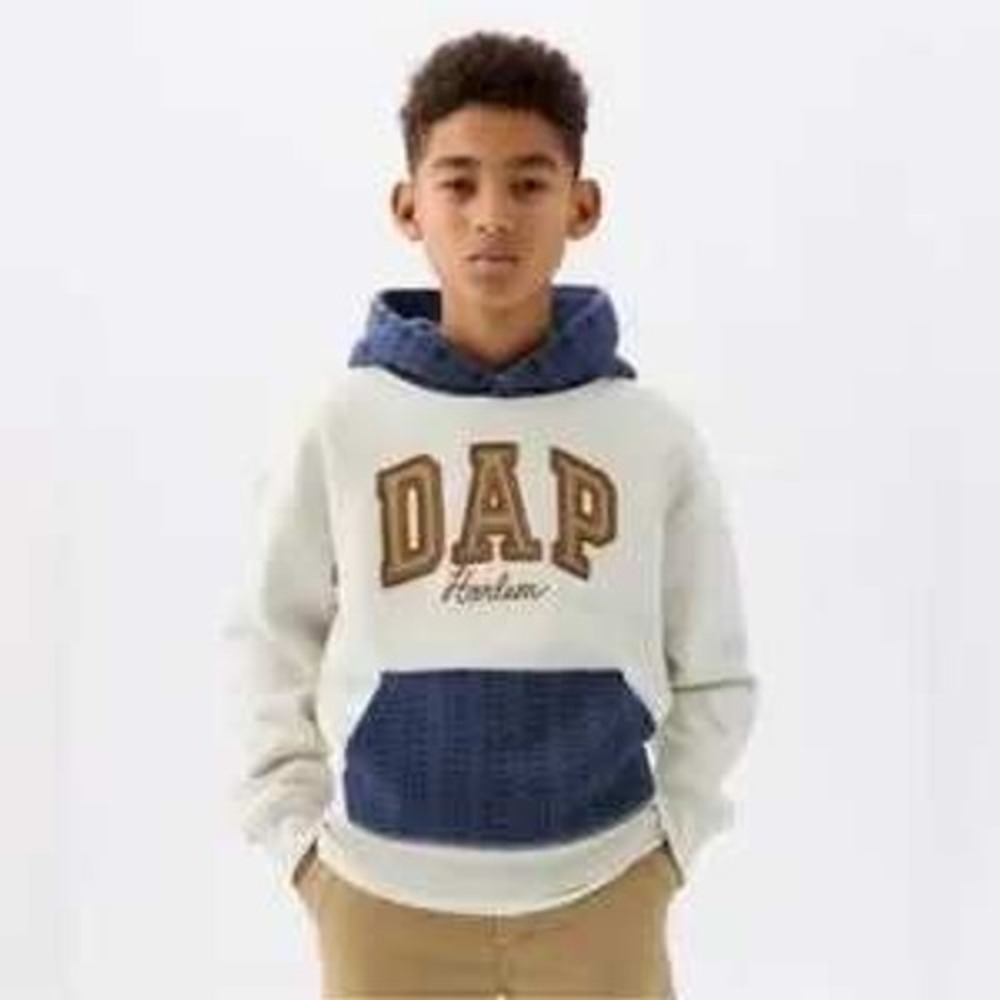Gap x Dapper Dan Hoodie Kids XXL 14-16‎ White Blue Harlem Logo Excellent Collab